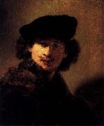 Rembrandt van rijn Self-portrait with Velvet Beret and Furred Mantel painting